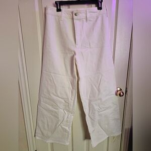 White Wide-Leg Ankle High-Rise Jeans